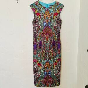 Maggy london multicoloured paisley dress midi pencil Sz 6
